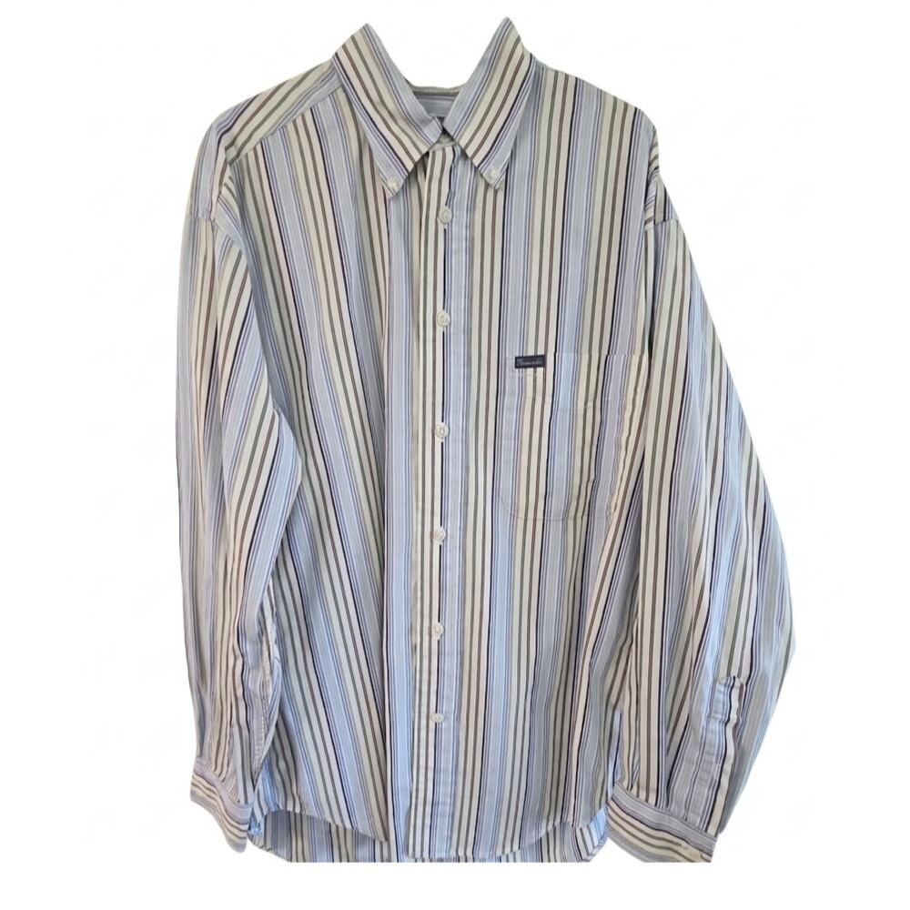 Faconnable Men's Striped Button Down Shirt Medium Blue Cotton Made in USA